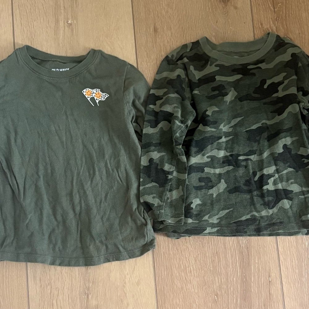 Old Navy Kids Olive and Camouflage Long Sleeve Tees